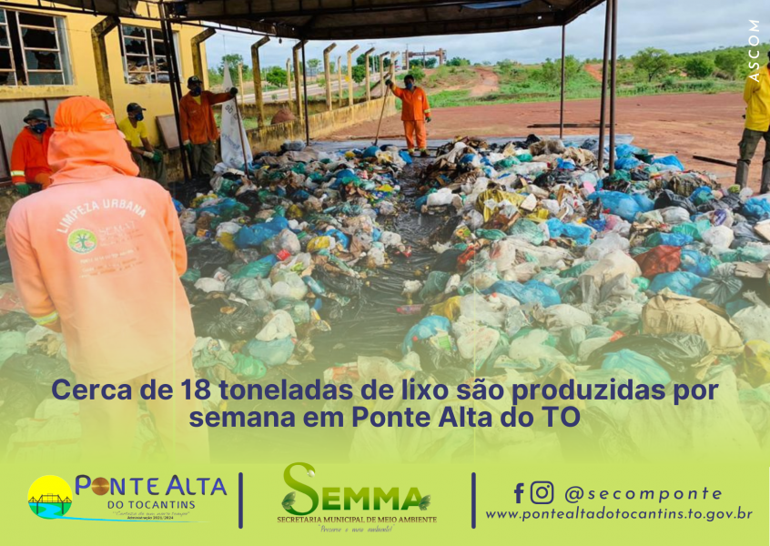 Cerca de 18 toneladas de lixo são produzidas por semana em Ponte Alta do TO