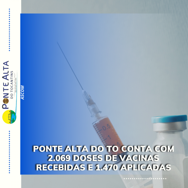 Ponte Alta do TO conta com 2.069 doses de vacinas recebidas e 1.470 aplicadas